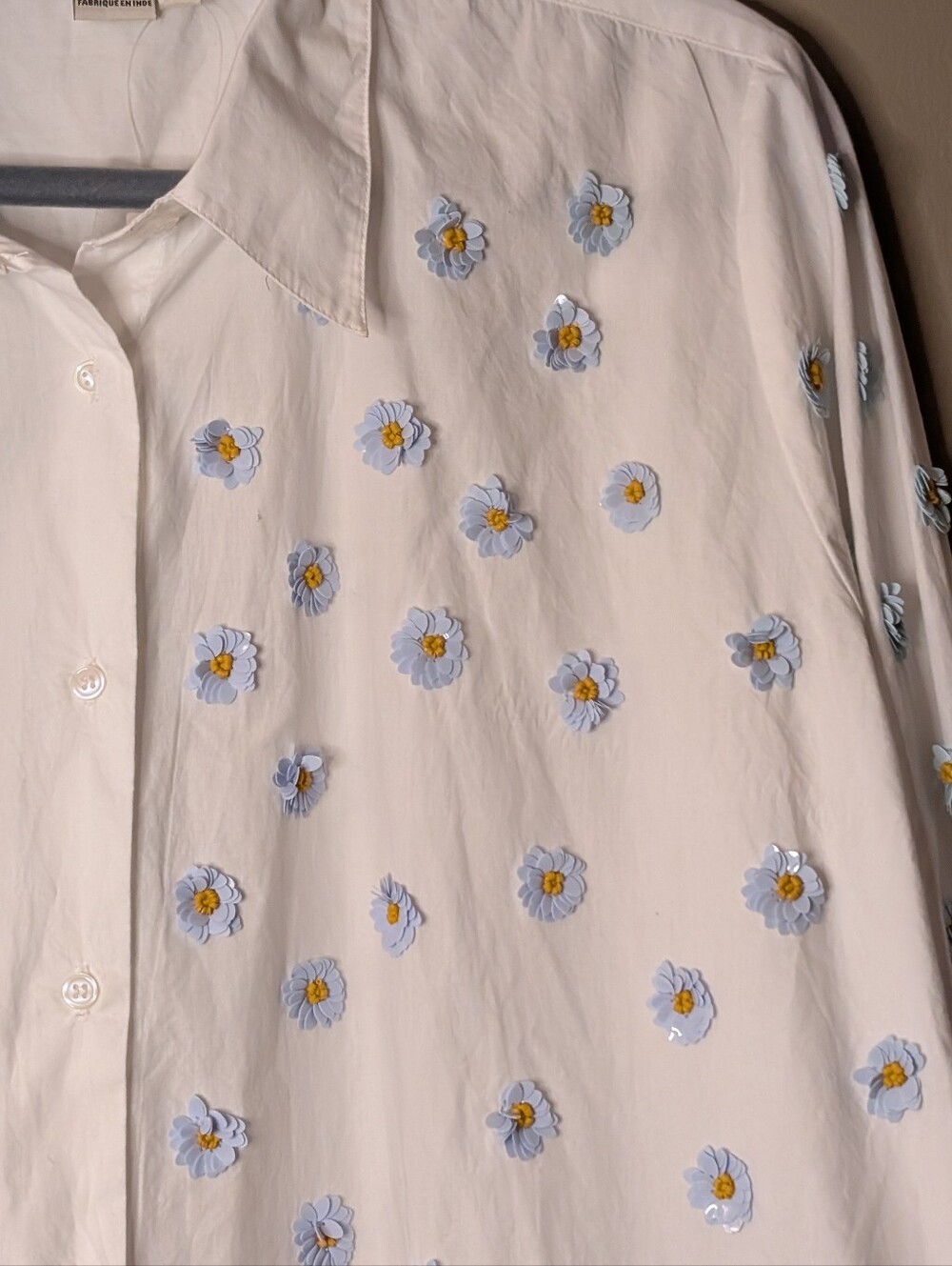 Dhruv Kapoor x Anthropologie 3D Floral Sequin Appliqué Button-Down Shirt size XL - Picture 7 of 8